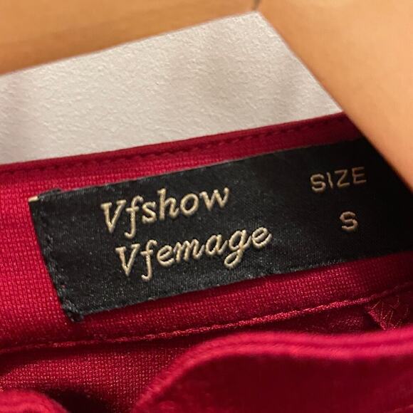 NWOT Vfshow Vfemage Red Mandarin Collar Midi Dress Small – Valentine’s Day - Picture 4 of 7